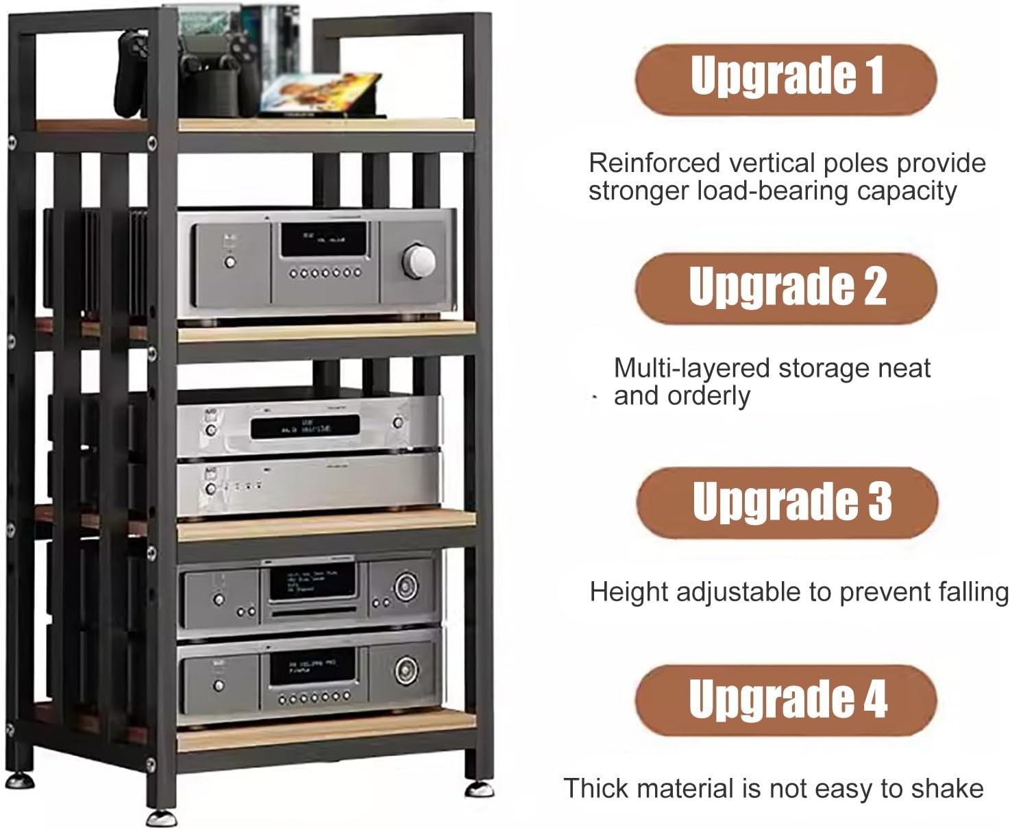Home Office Living Room Stereo Component Cabinet Media Stand Freestanding, Modern Audiovideo Shelving 4 Shelf Unit Racks, Openended Electronics Equipment Shelf,White#4,50x40x100cm