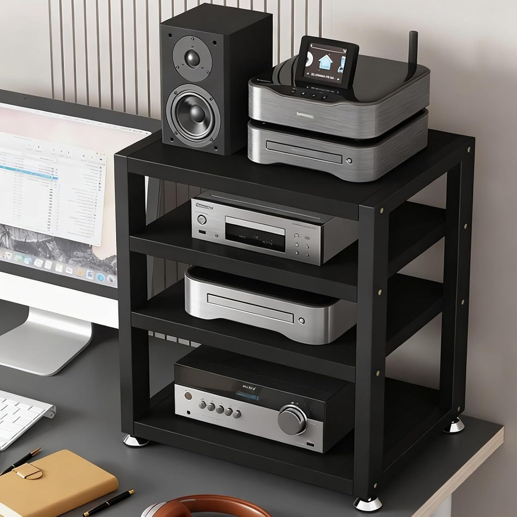 4-Tier Record Player Stand 48cm Tall, HiFi Amplifier Shelf Audio Rack Tower for Audio-Video CD Record Player Stereo Receiver AV Equipment(Black-C)