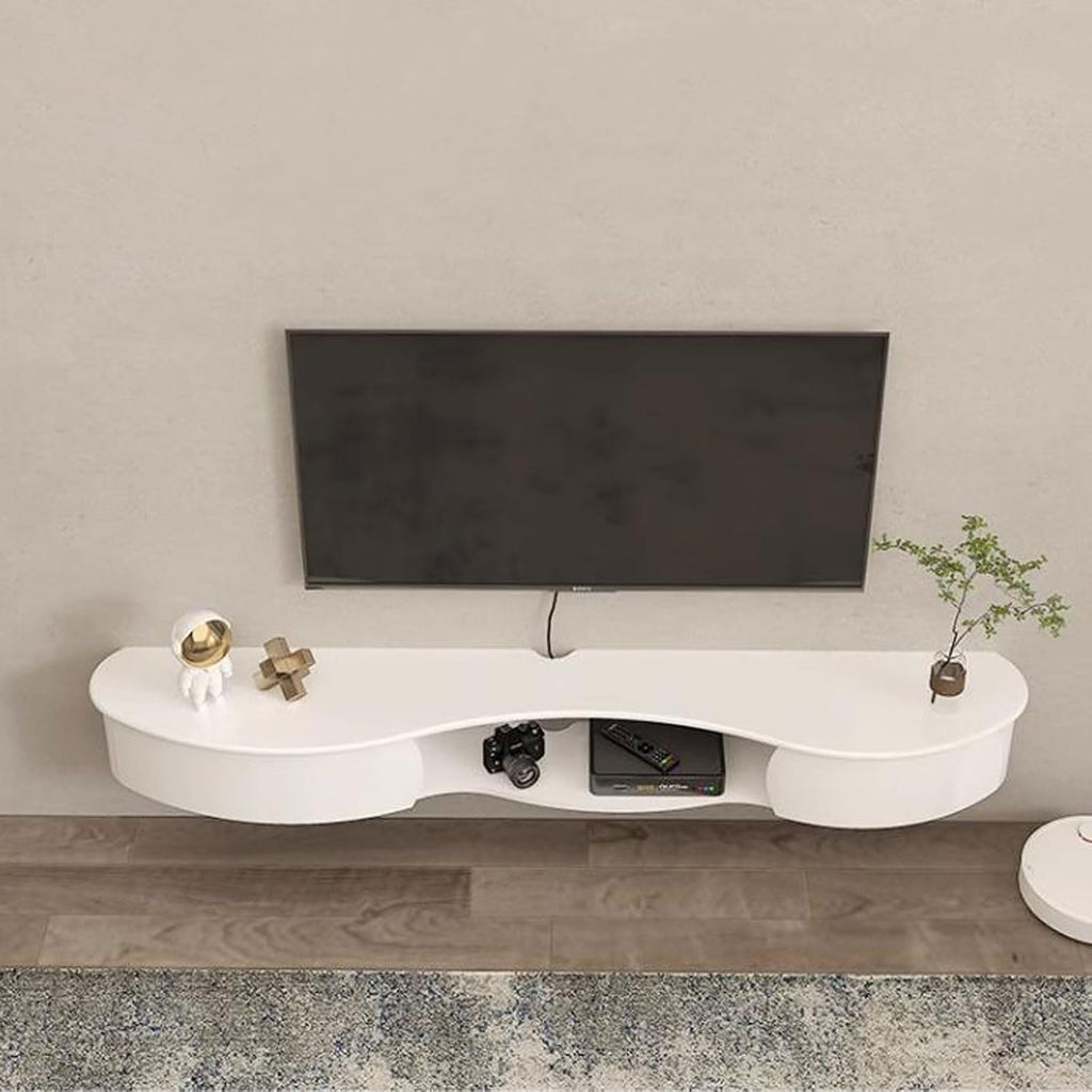 Wall Mounted TV Cabinet Floating TV Shelf Wall Shelf TV Stand Media TV Console TV Bracket Router Set Top Box CD DVD Players Storage Shelf Book Shelf With Drawer Audio-visual Equipment Shelves White