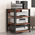 27in High Modern Record Player Stand, 4/3 Tier Mobile Audio AV Media Shelf Vertical Storage Cabinet for Office Home Classroom, Stereo Equipment Rack Adjustable(Brown,4 Tier)