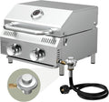 Bestfire Tabletop Propane Gas Grill 2 Burners- Dual Connections, 20,000 BTUs Stainless Steel Portable Grill Fits Large Gas Cylinders and Small Canisters for Outdoor Camping and RV Trips