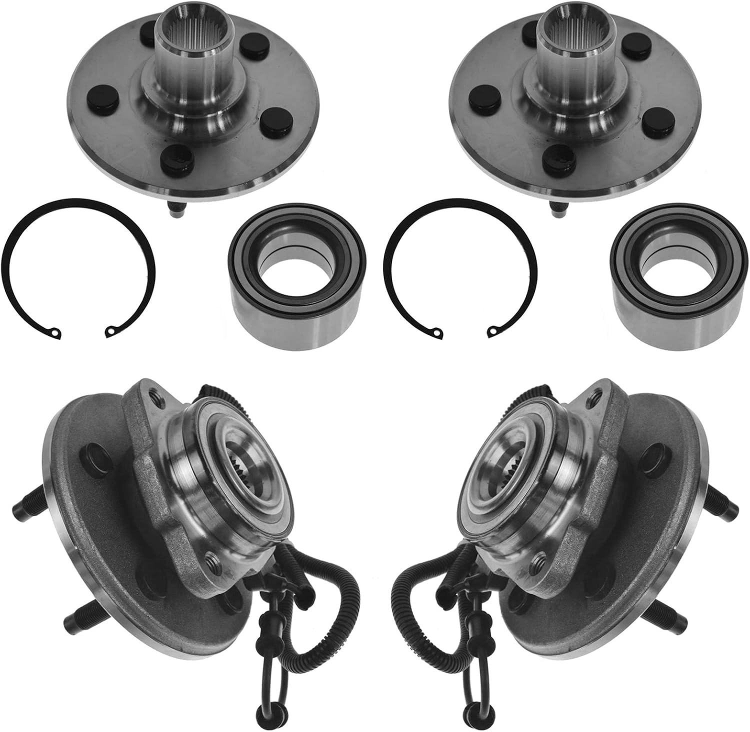 TRQ 2 Piece Front Rear Wheel Bearing & Hub Assembly Set Compatible with 2002-2005 Ford Explorer 2003-2005 Lincoln Aviator Mercury Mountaineer