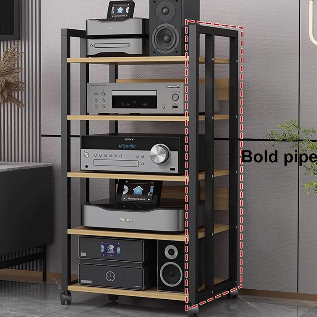 Audio Storage Rack, Audio Rack Stand, Audio Rack Tower, Rack Audio Tower Modern with Universal Wheels for Audio Equipments 50 * 40 * 100cm 3 Colors(Black+Black,5 Layer)