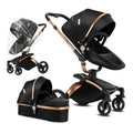 Nine point nine PU Leather 2 in 1 Baby Stroller, Reversible Convertible Infant Stroller of One-Click Folding, Newborn Travel Strollers Toddler Pram Carriage (HR002-Black)