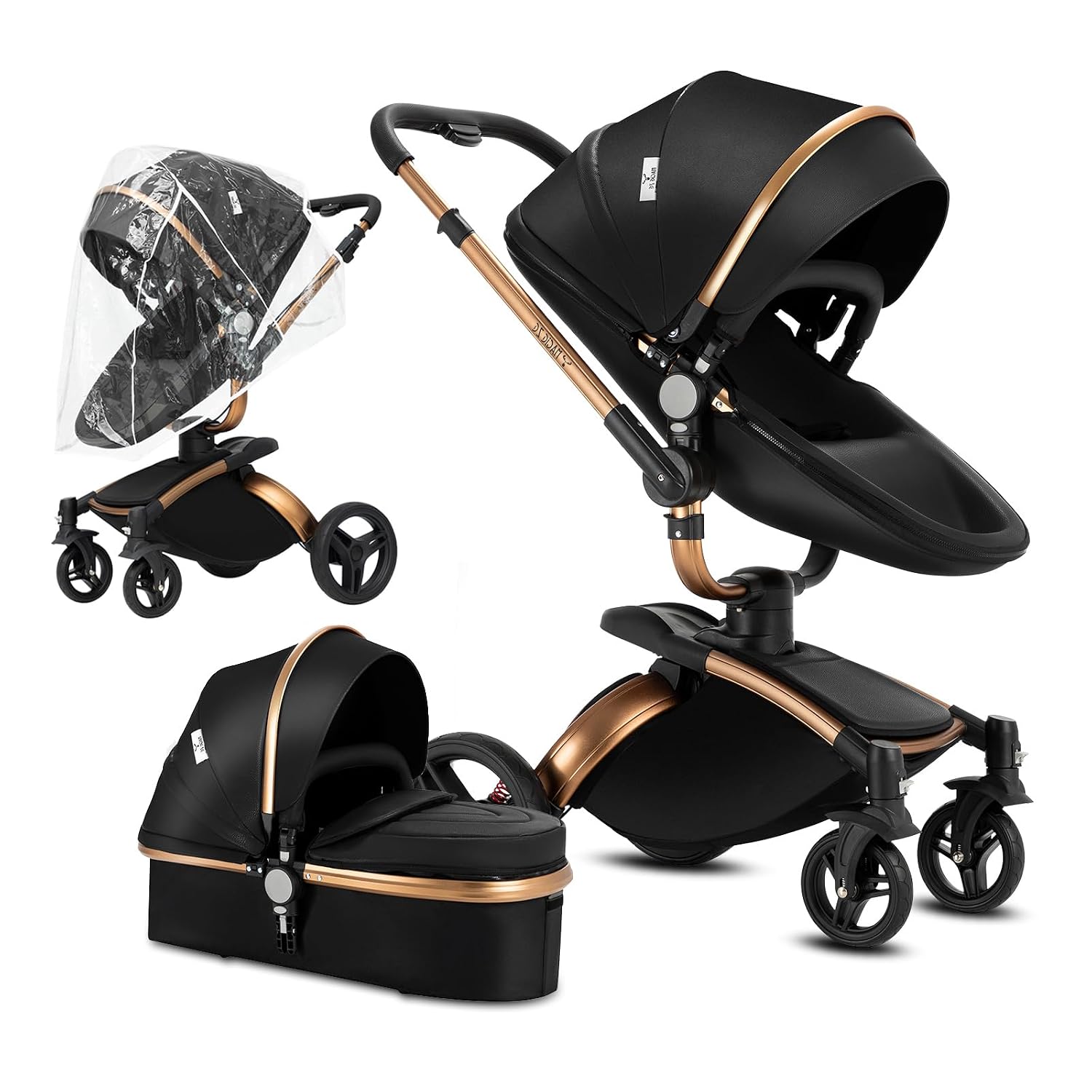 Nine point nine PU Leather 2 in 1 Baby Stroller, Reversible Convertible Infant Stroller of One-Click Folding, Newborn Travel Strollers Toddler Pram Carriage (HR002-Black)