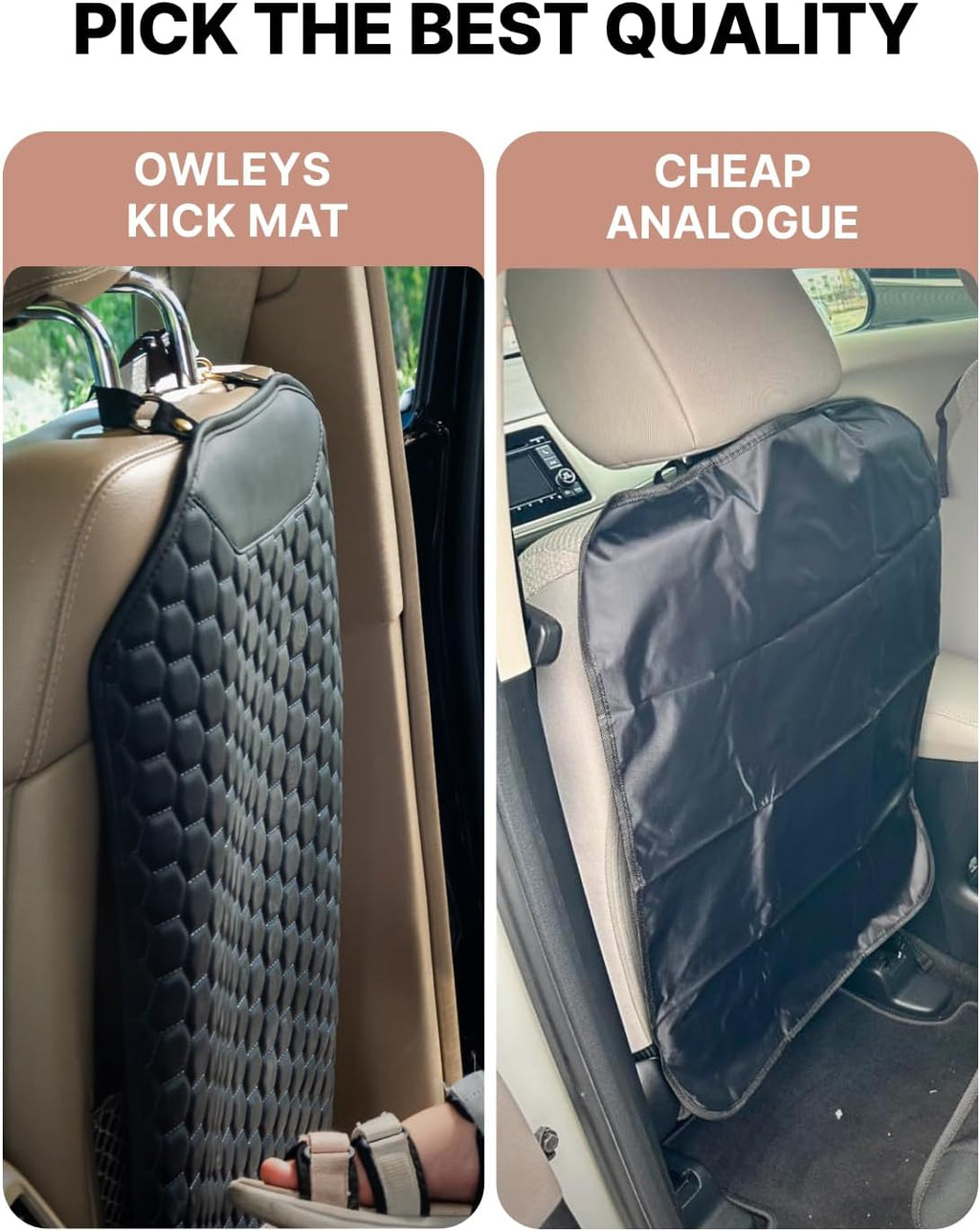 Owleys Set Seat Back Organizer & Car Seat Protector Hexy Waterproof & Non-Slip Protector for Child Car Cushion for Leather and Fabric Seats (Black Set 2)