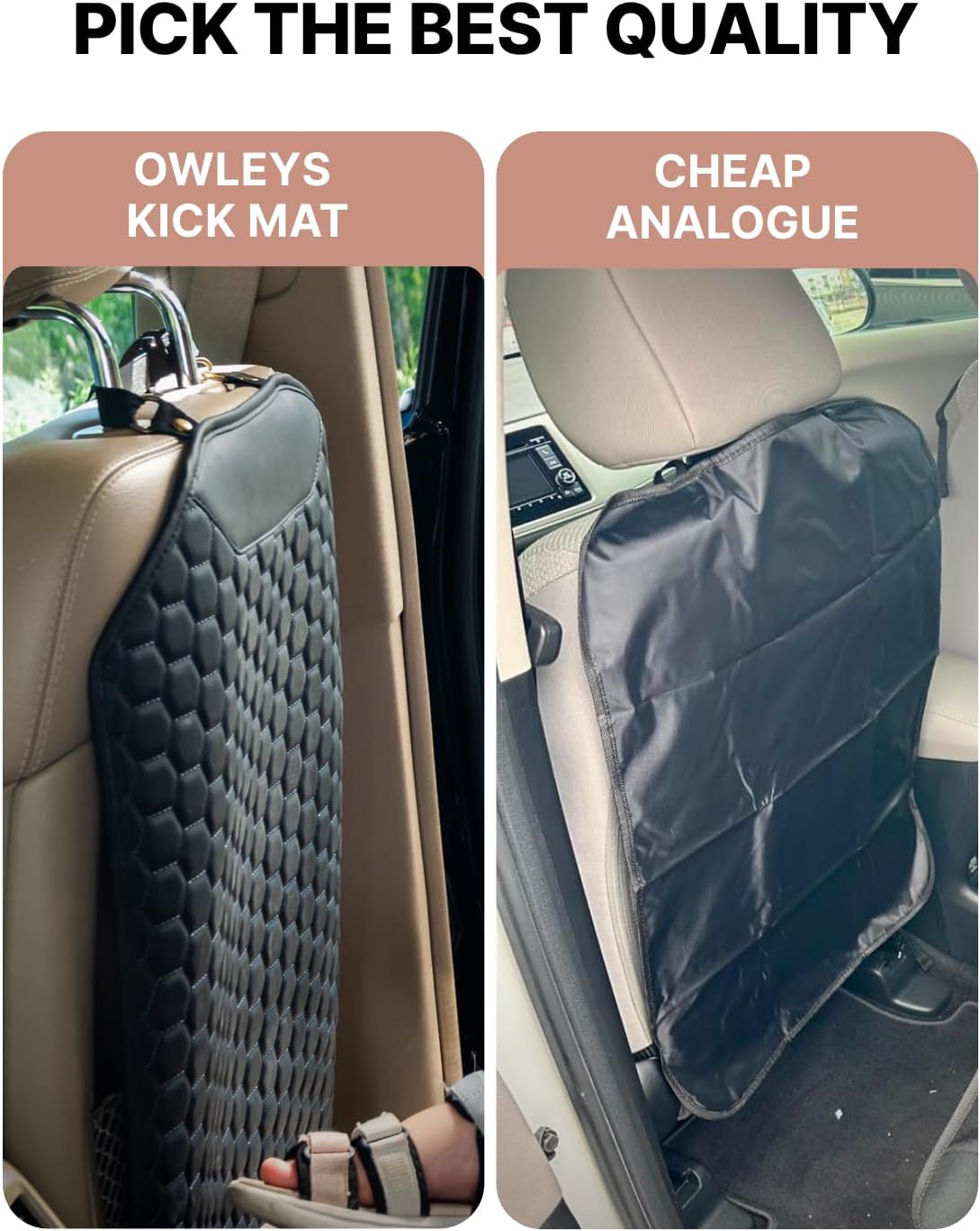 Owleys Set Seat Back Organizer & Car Seat Protector Hexy Waterproof & Non-Slip Protector for Child Car Cushion for Leather and Fabric Seats (Black Set 2)