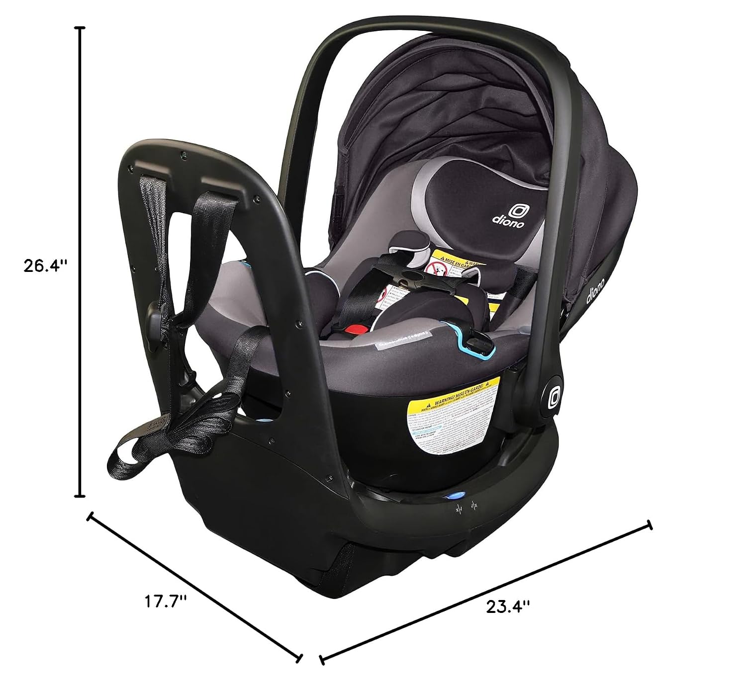 Diono LiteClik30 RXT SafePlus Infant Car Seat and Base, Rear-Facing for Infants 4-30lbs, SafePlus Engineering, with Infant Insert, UPF 50+ Sunshade (Gray Glacier Frost)