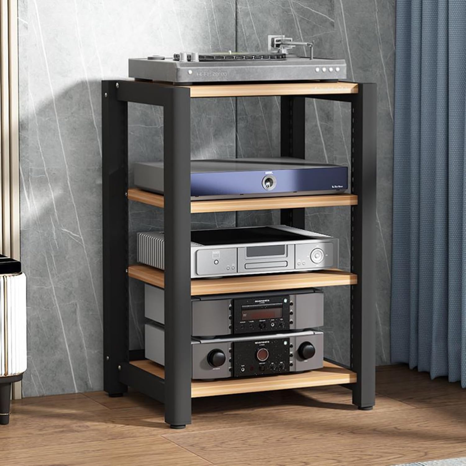 Audio Equipment Rack Cabinet, 5 4 3 2 Tier Av Component Media Stand Stereo Cabinet Audio-Video Tower with Non-Sip Foot Pad, Vertical Printer Holder(Deep Coffee,85cm (33.5in) High)