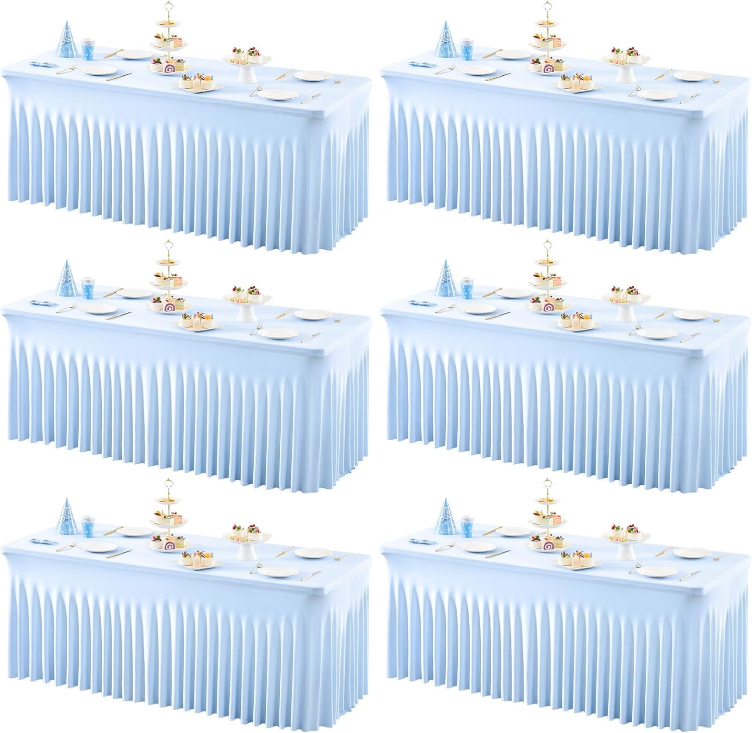 Shillance Baby Blue Spandex Table Covers 8ft, 6 Packs Fitted Table Covers for 6 Foot Tables Stretch Spandex Table Skirts Rectangle Tables for Event, Wedding, Banquet & Parties