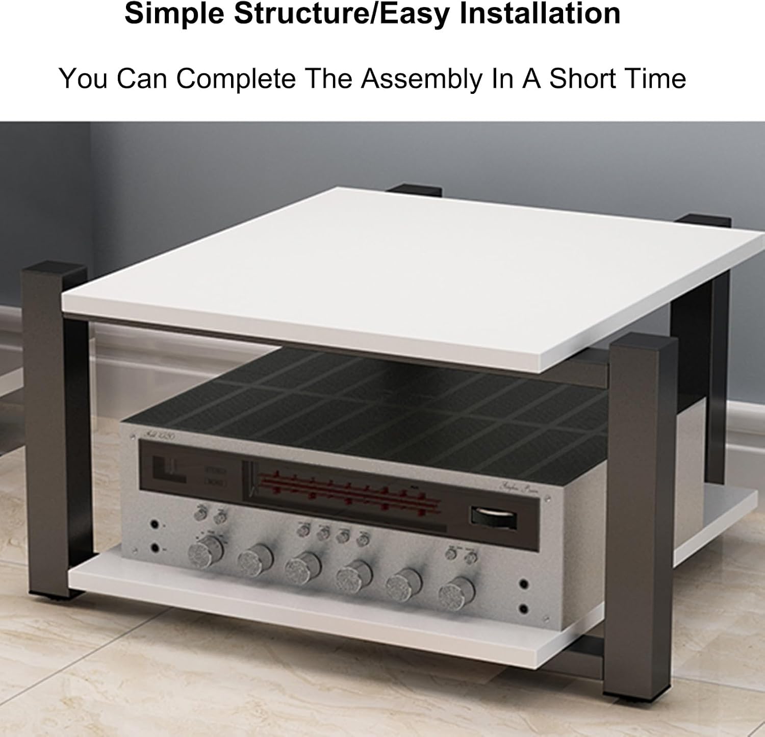 AV Cabinet Audio Rack - 90cm/35.4in Stereo Media Stand for Record Players, Audio Component Tower, Home Theater & Office Storage (Black)