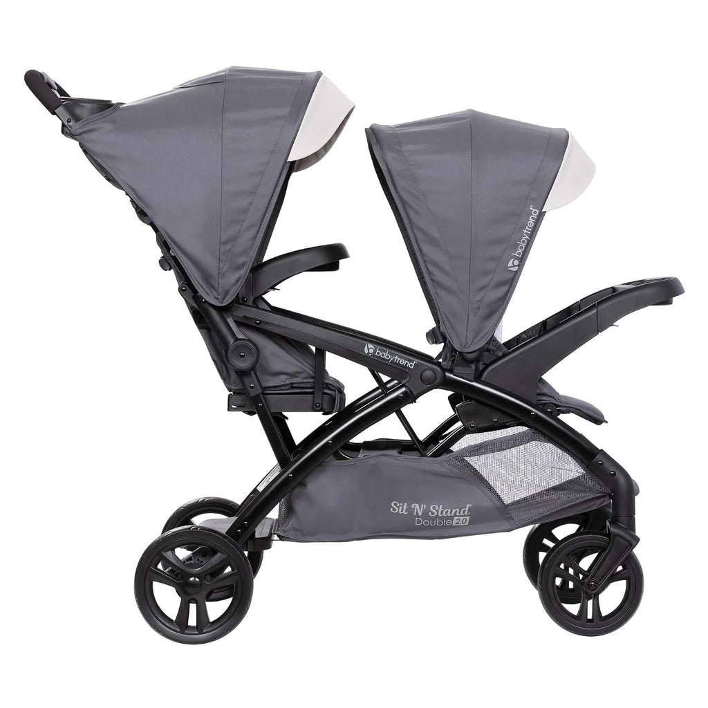 Baby Trend Sit N' Stand Tandem Double Stroller 2.0 DLX with 5 Point Safety Harness, Shaded Canopy, 2 Cup Holders, and Ample Storage Space, Magnolia