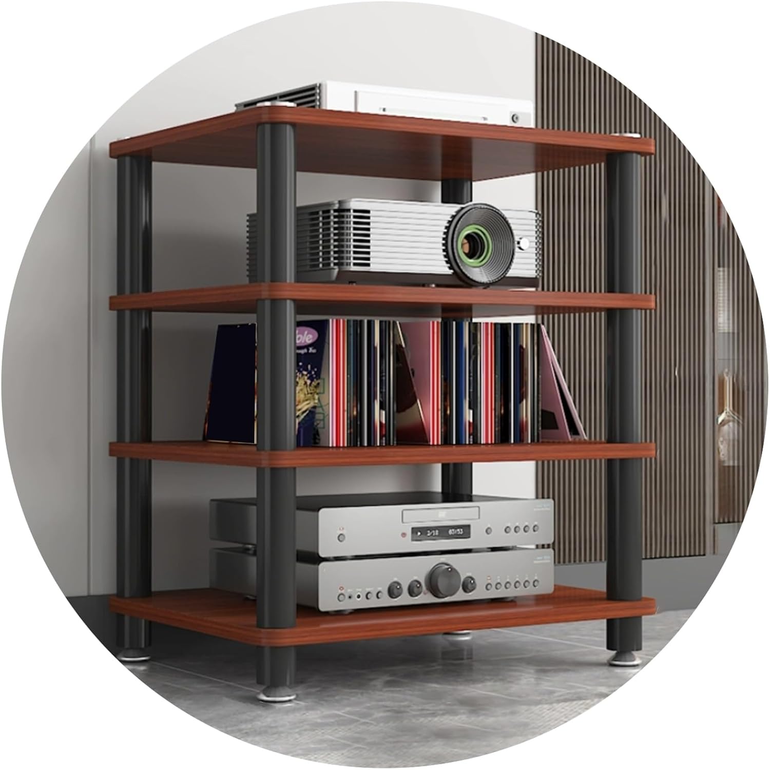1/2/3/4 Layers Home Office Audio Equipment Stand, Multi-Functional Shelving Unit for Speakers Books, Storage Rack with Optional Tier Spacing(Brown,60 * 40 * 70cm(4Tier))