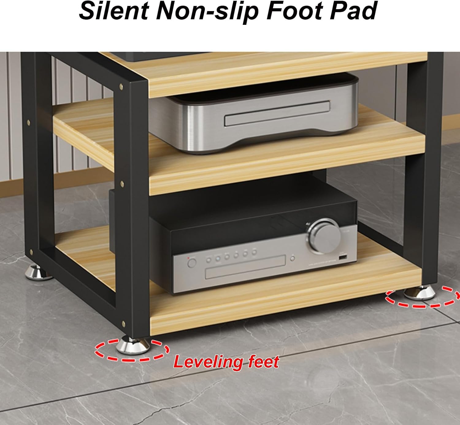 Desktop Mini Audio Rack Tower, AV Media Stand CD Player Game Console Stand Stereo Component Cabinet Small Storage for Audio Equipment(45x35x35.5cm)