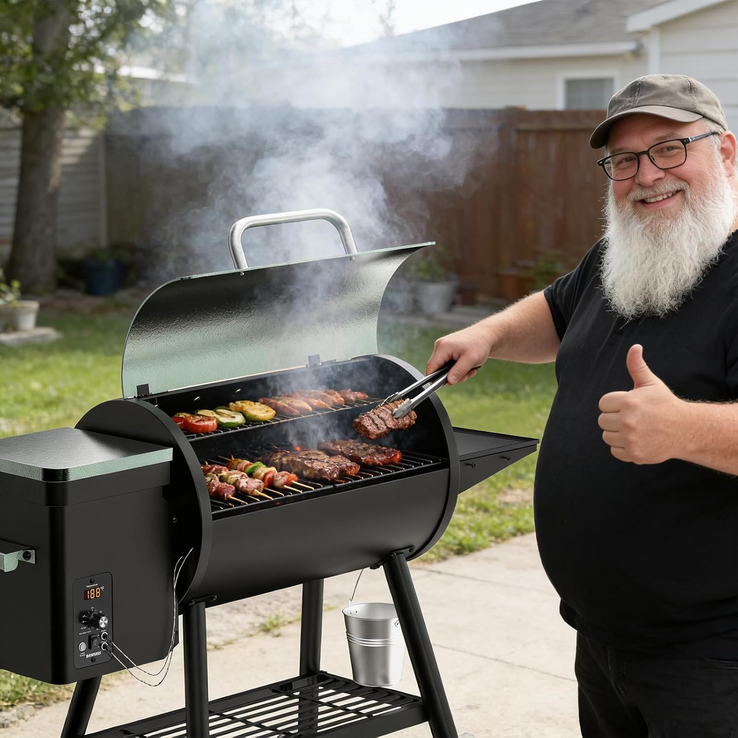 DAMNISS Electric Wood Pellet Grill 8 In 1 BBQ Grills for Outdoor Grill with Auto Feed & PID Temperature Control (180-450°F)456 Sq.In Cook Area Smoker Gills for Backyard New House Gifts