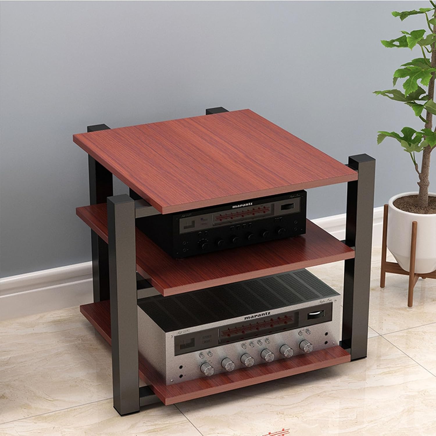 SOBS 3/4-Tier Media Stand Modern AV Component Cabinet CD Player Stand Corner Audio Rack Tower Wooden Stereo Equipment Storage Cabinet for Home/Office/Theater (Color : A, Size : 3-Tier)