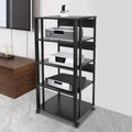 5 Tier Media Stand for Audio/Video, CD & Record Player Storage Cabinet with Lockable Wheels, AV Equipment Display Rack, 110 lbs Capacity, Stylish Black Tower for Living Room
