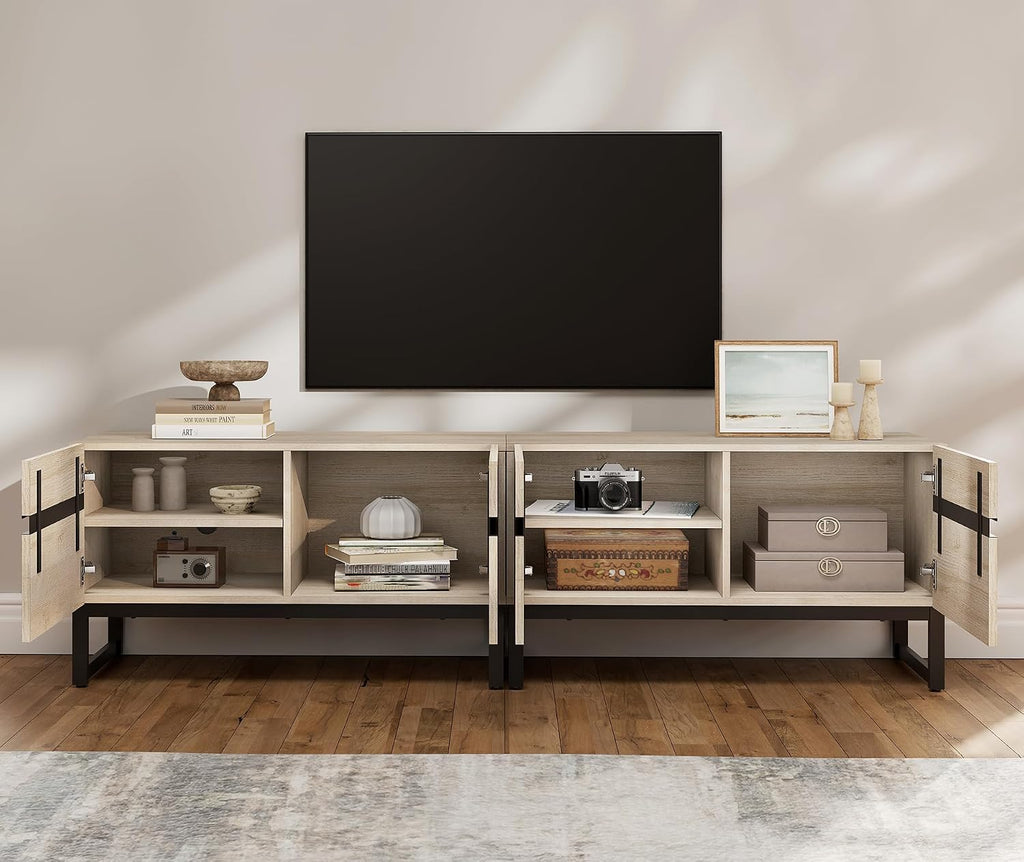 WAMPAT Modern TV Stand for 50-75 Inch TVs, Wood Entertainment Center with Metal Base Storage Cabinets, Media TV Console for Living Room, Light Oak, 2Pcs