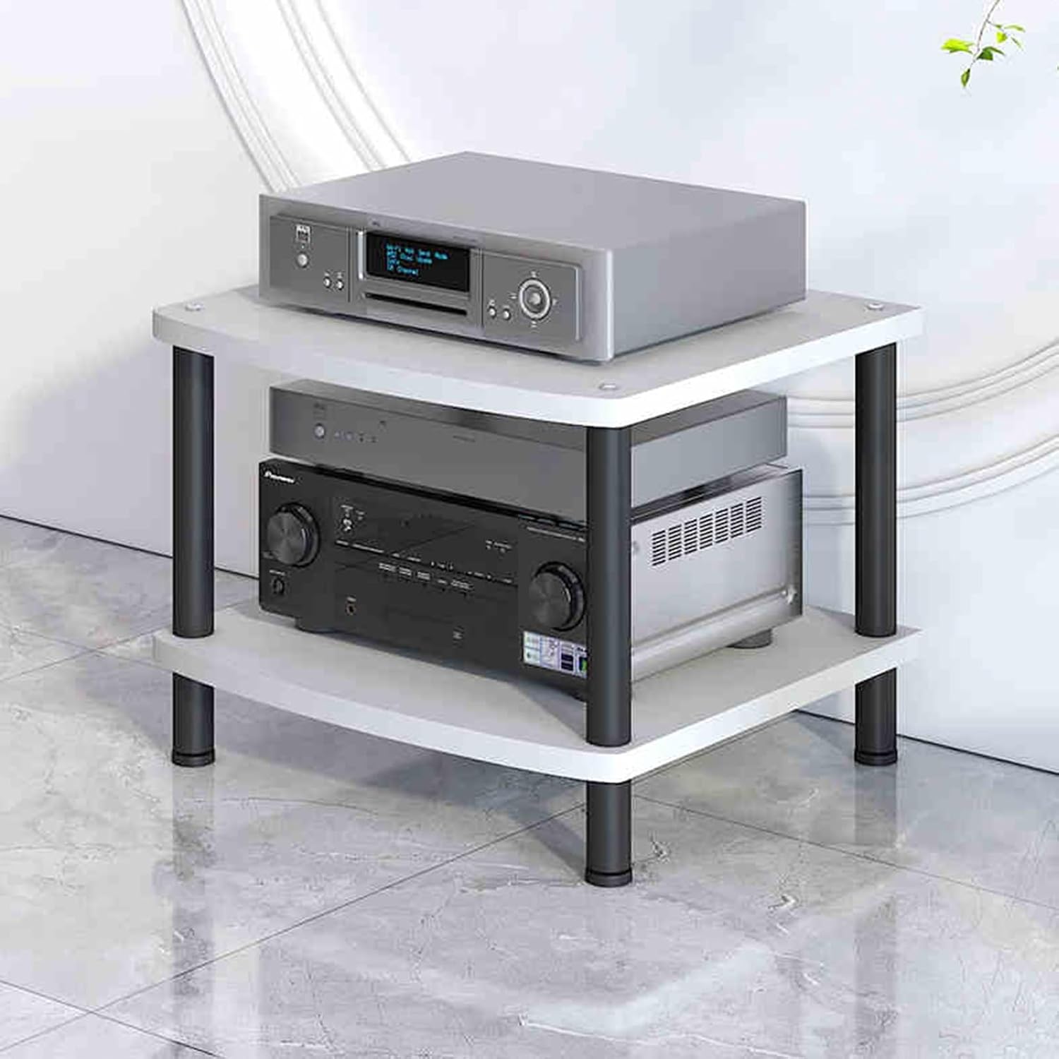 White Wooden Media Stand, 2-Tier TV Stand & Stereo Rack, Entertainment Center for AV Components, Gaming Consoles Storage, Modern Furniture for Living Room