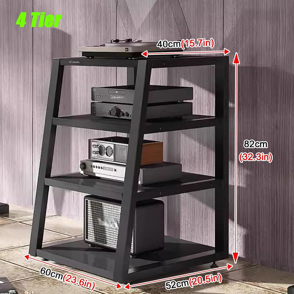 Audio Component Rack Tower Media Stereo Stand Equipment Shelves 2 3 4 Tier, Floor-standing Video Game Organizer Cabinet Display Holder, for Recording Room/Classroom/Meeting Room(Style C,4 Tier 82cm/32