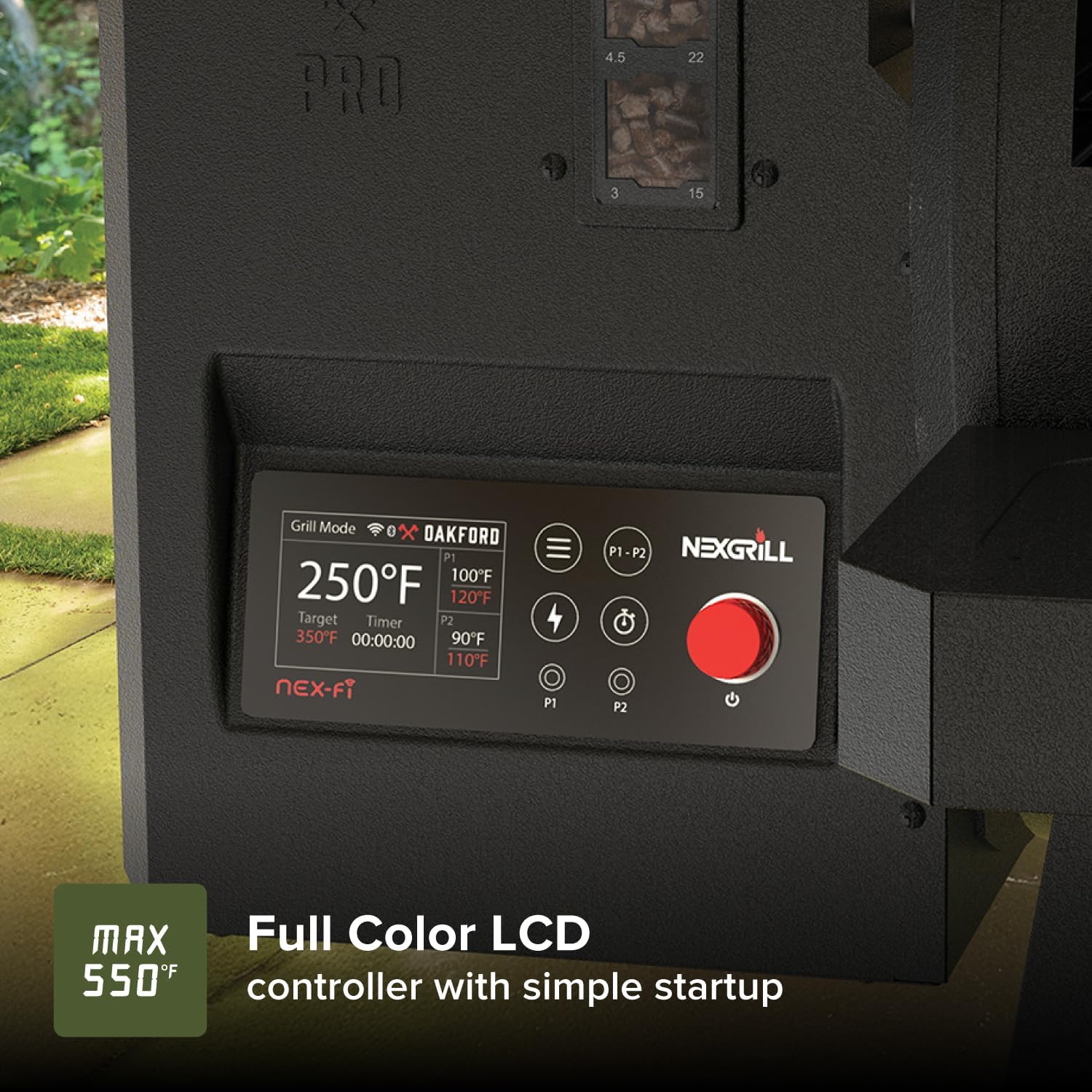 Oakford 875 Pro Pellet Gril with 824 SQ In Cooking Area, Cast Iron Grates, I-Site View Indicator, Heavy Duty Pellet Smoker Grill with Bluetooth Connectivity - 910-0512