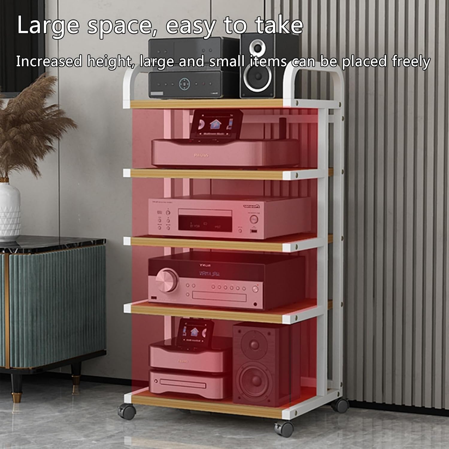 3/4/5-tier av media stand,stereo cabinet,audio rack,audio-video shelving,stereo stand,audio stand,av cabinet,stereo stands for living room,audio rack cabinet,stereo rack,audio cabinet,media rack(Black