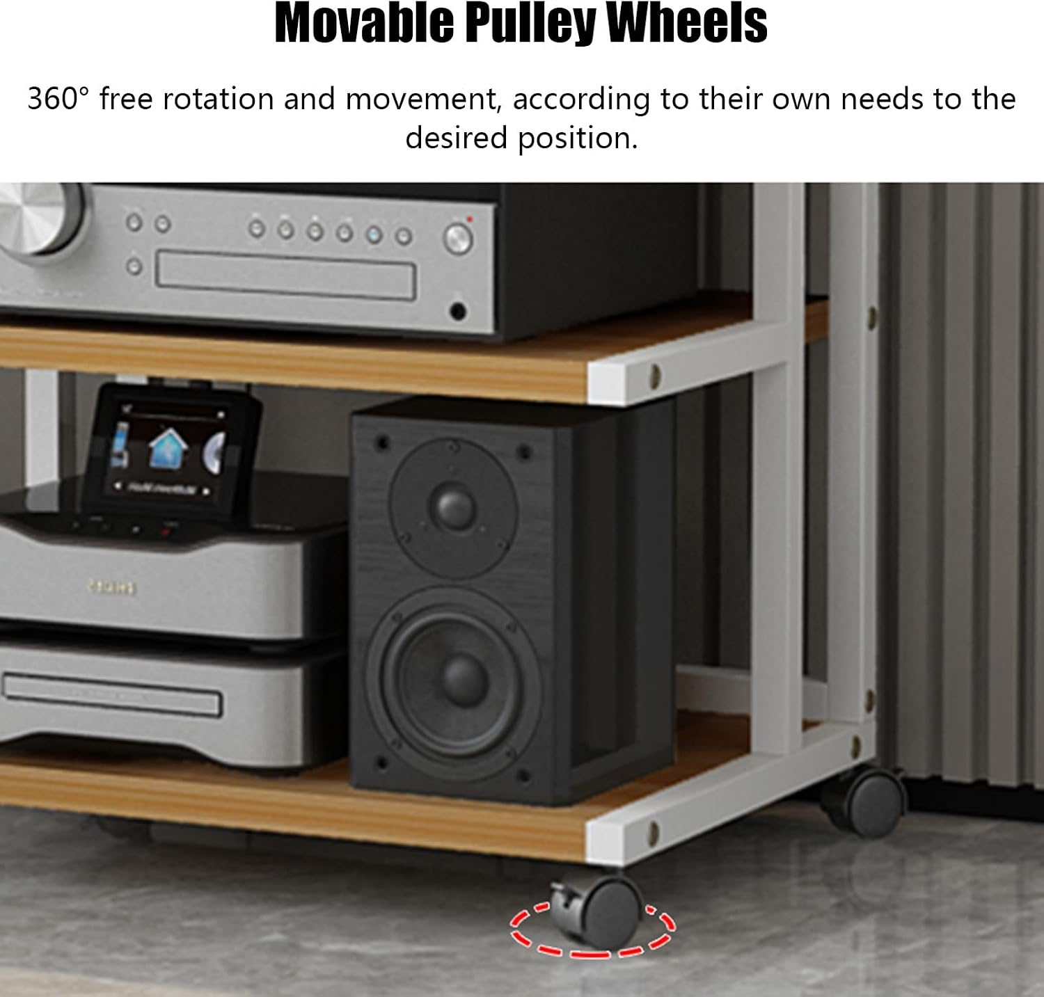 Black Record Player Shelf Movable, Media Stand DVD Audio Rack Floorstanding 3 4 5 Tier Component Storage Holder, Living Room Game Equipment Cabinet(Color:4 Tier 50x40x85.5cm)