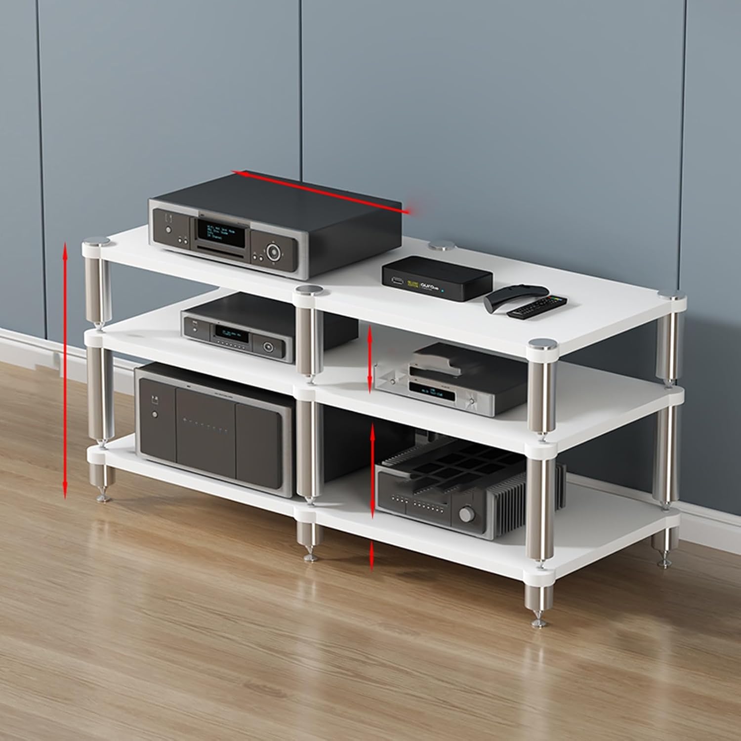 Stereo Rack,Media Storage Cabinet,2/3/4-Tier AV Media Stand Corner Shelf,Audio Rack Tower,Movable Audio Rack Tower Player Stand,Storage for Entertainment Stereo Component,Video Game Console Stand(Ligh