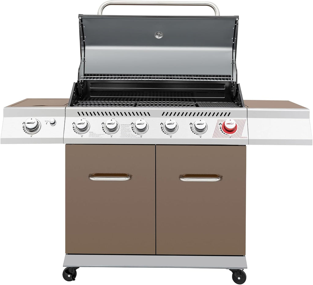 Royal Gourmet GA6402C 6-Burner Propane Gas Grill with Sear Burner and Side Burner, 74,000 BTUs, Cabinet Style Outdoor BBQ Grill for Barbecue Grilling & Backyard Cooking, Coffee