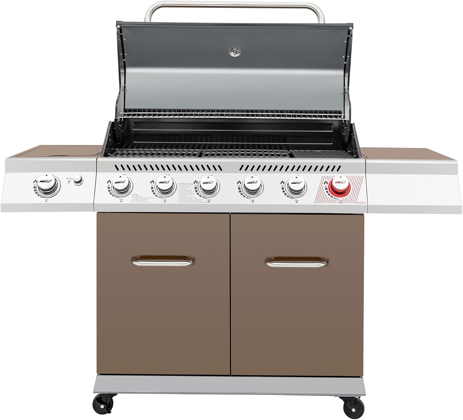 Royal Gourmet GA6402C 6-Burner Propane Gas Grill with Sear Burner and Side Burner, 74,000 BTUs, Cabinet Style Outdoor BBQ Grill for Barbecue Grilling & Backyard Cooking, Coffee