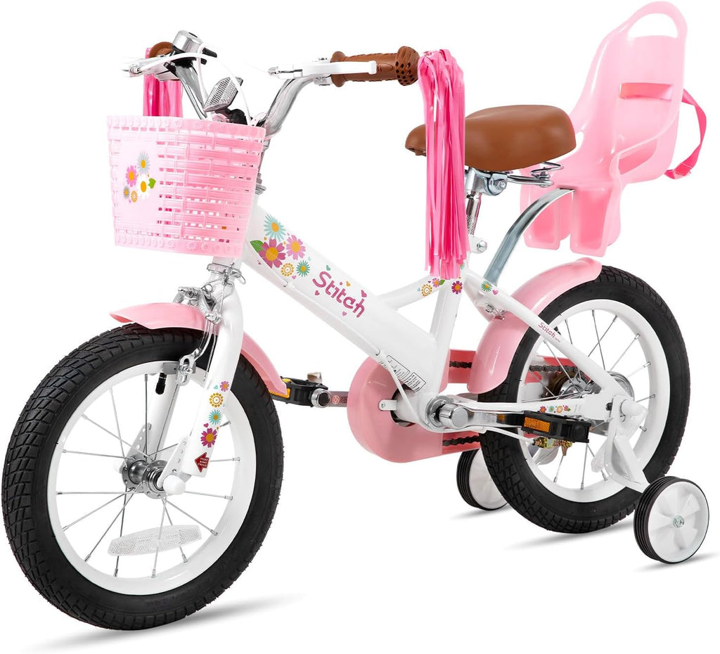 JOYSTAR Little Daisy Kids Bike for Girls Boys Ages 2-7 Years, 12 14 16 Inch Girls Bikes with Doll Bike Seat & Streamers, Boys Bike with Flag & Number Plate, Multiple Colors