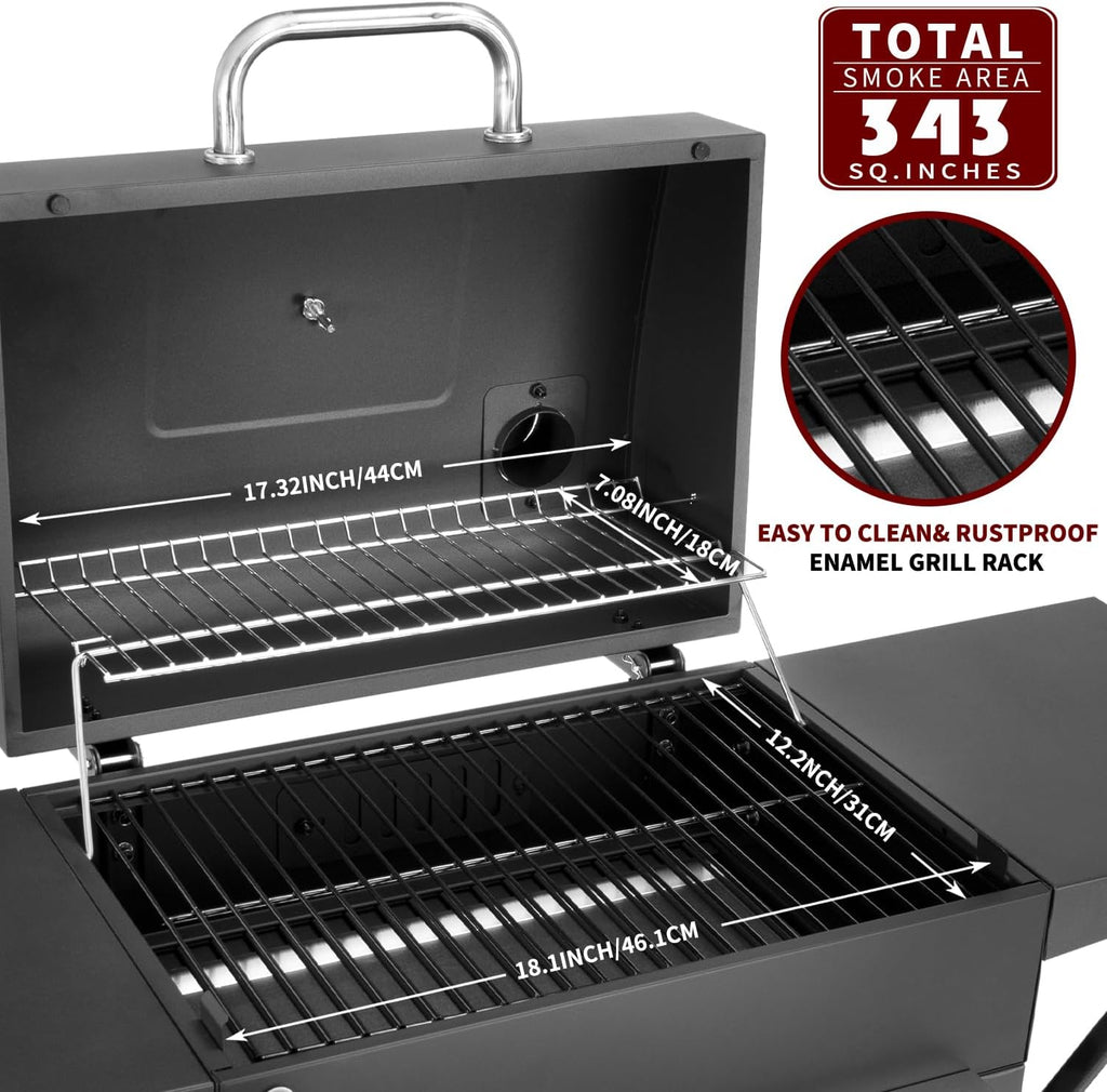 Charcoal Grills Outdoor BBQ Grill with 2 Side Table,Barbecue Grill Smoker with 343 Sq.in.Cooking Area for Outdoor Cooking Backyard Camping Picnics Beach by DNKMOR