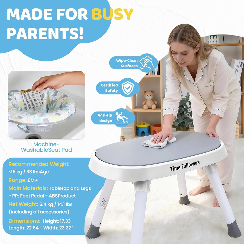 Time Followers® 6-in-1 Baby Activity Center | 4 Stage Montessori-Inspired Toys | Grow Stationary Standing Toddler Table | Jumpers & Bouncers | Must Have for Boy & Girl 6, 12, 24+ Month Old (White)