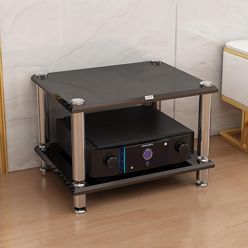 Media Storage Cabinet, Stereo Rack, and 1-4-Tier AV Media Stand, Corner TV Stand for Entertainment Center and Audio Equipment, small media console, small tv stands for living room(Black,63x48x43cm)