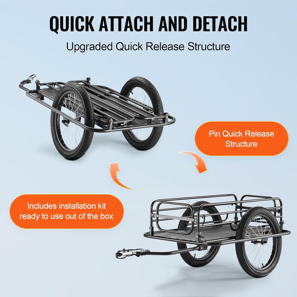 VEVOR Bike Cargo Trailer, 70/275 lbs Load Capacity, Foldable Compact Storage & Quick Release with Universal Hitch, 20' Wheels, Fits Most Bike Wheels, Carbon Steel Frame, Heavy-Duty Bicycle Wagon Cart