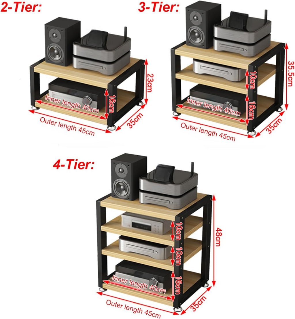 Desktop Mini Audio Rack Tower, AV Media Stand CD Player Game Console Stand Stereo Component Cabinet Small Storage for Audio Equipment(45x35x35.5cm)