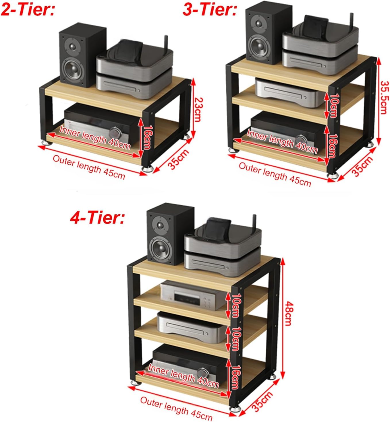Desktop Mini Audio Rack Tower, AV Media Stand CD Player Game Console Stand Stereo Component Cabinet Small Storage for Audio Equipment(45x35x48cm)