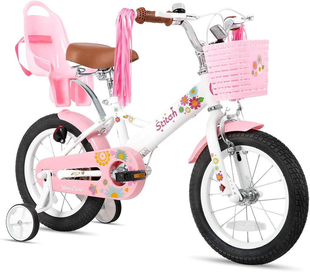 JOYSTAR Little Daisy Kids Bike for Girls Boys Ages 2-7 Years, 12 14 16 Inch Girls Bikes with Doll Bike Seat & Streamers, Boys Bike with Flag & Number Plate, Multiple Colors