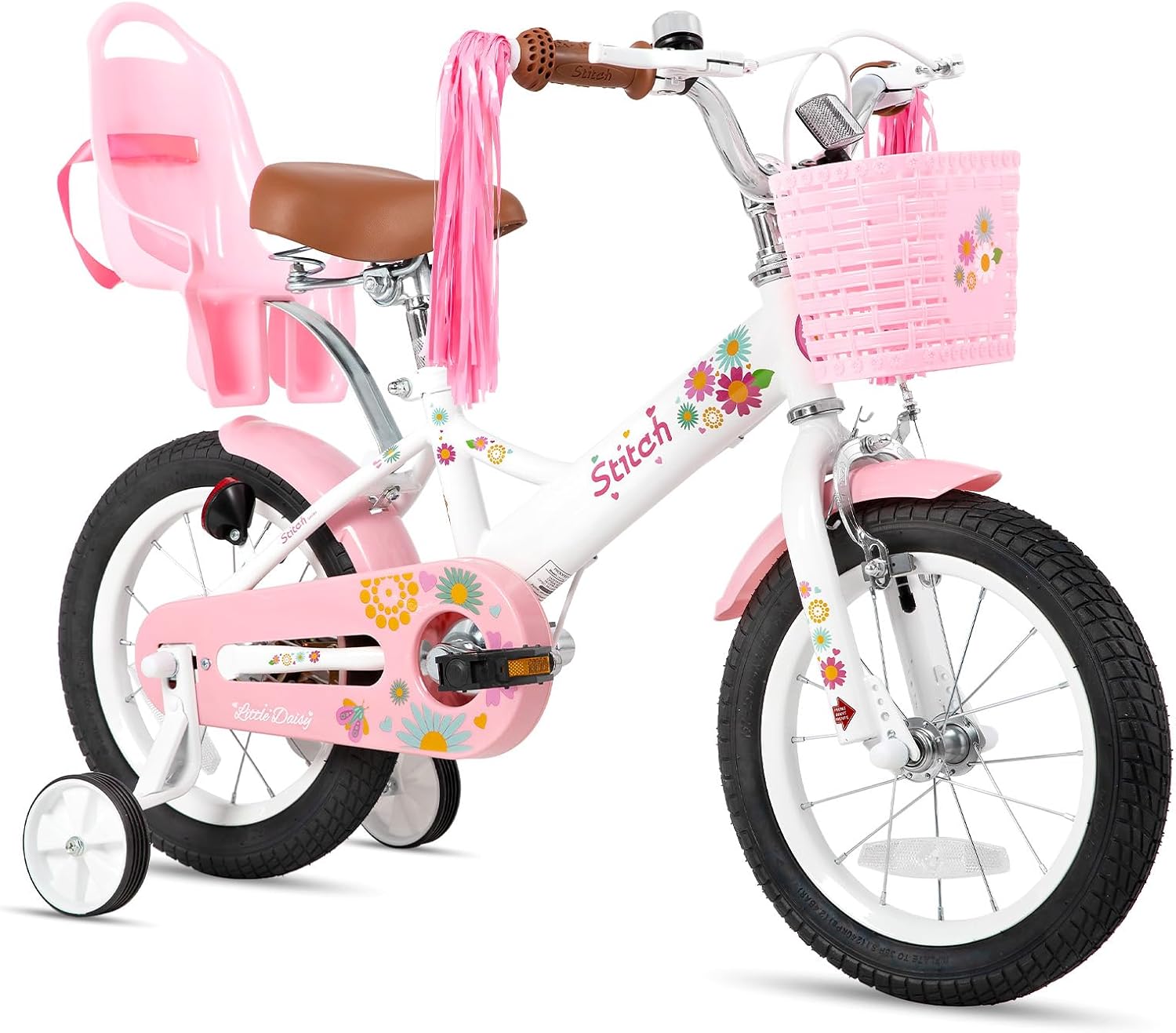 JOYSTAR Little Daisy Kids Bike for Girls Boys Ages 2-7 Years, 12 14 16 Inch Girls Bikes with Doll Bike Seat & Streamers, Boys Bike with Flag & Number Plate, Multiple Colors