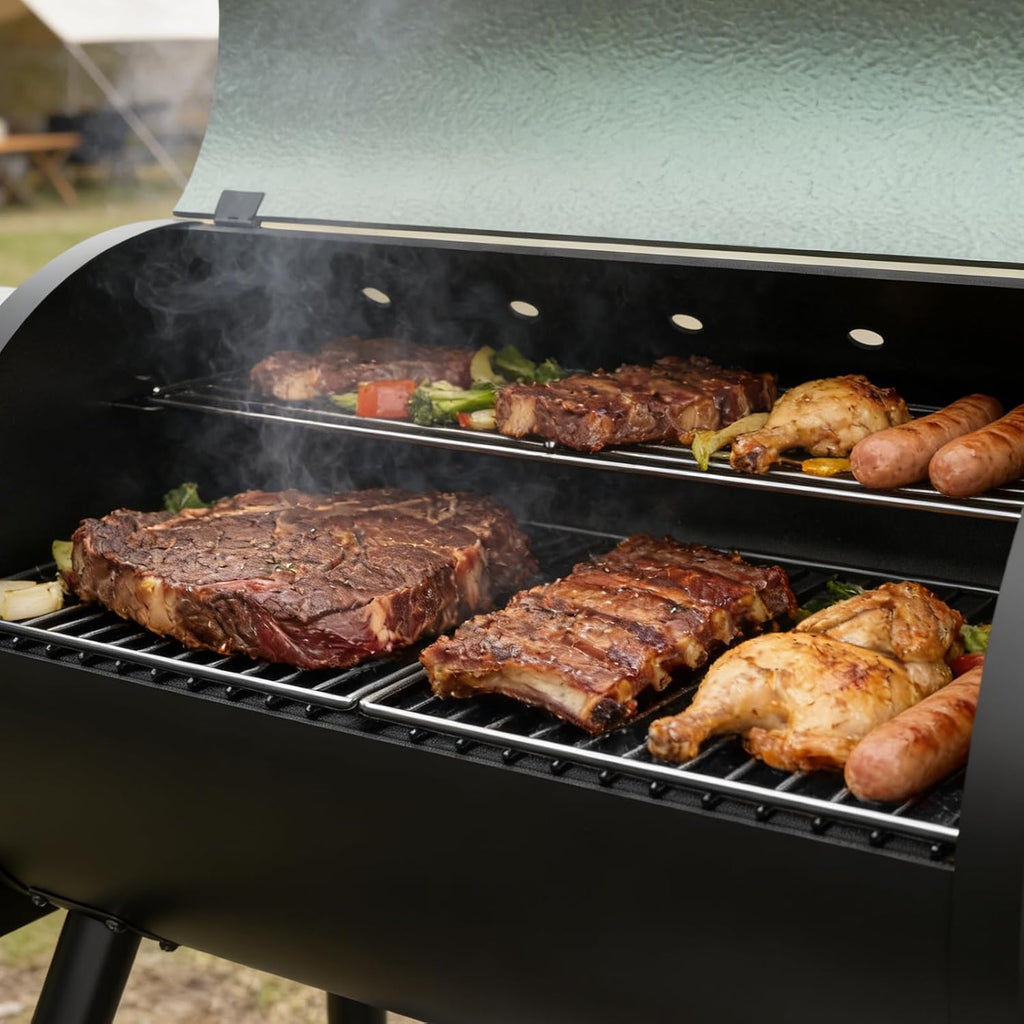 DAMNISS Electric Wood Pellet Grill 8 In 1 BBQ Grills for Outdoor Grill with Auto Feed & PID Temperature Control (180-450°F)456 Sq.In Cook Area Smoker Gills for Backyard New House Gifts