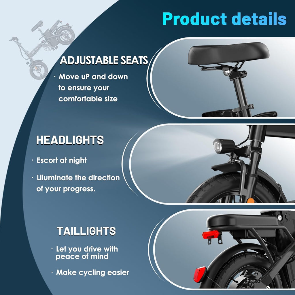 REOCRO Foldable Electric Bike for Adults, 14' Mini Folding E-Bike with 48V 10AH/20AH Removable Battery, 30-60 Miles PAS Range, 700W Peak Motor, Electric Bicycle for Daily Commuting and City Riding