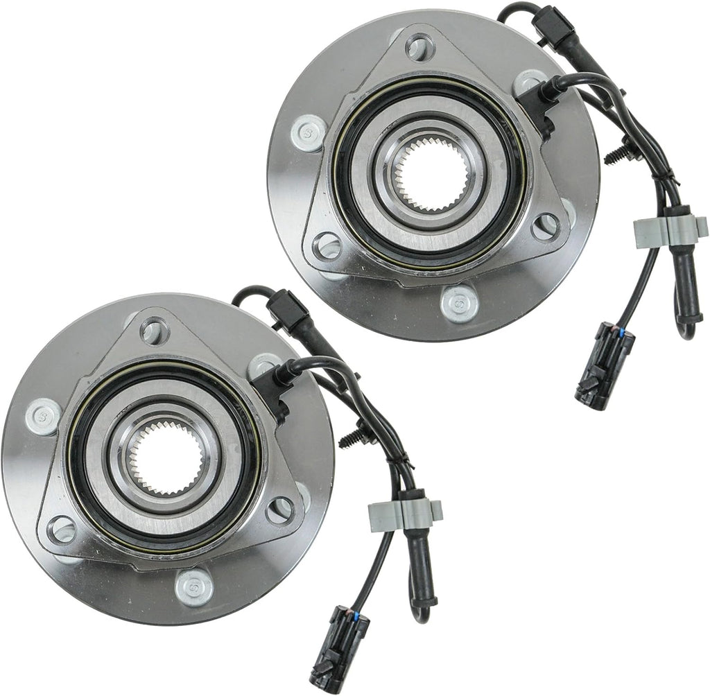 TRQ Front Left and Right Wheel Bearing and Hub Assembly 2 Piece Set for 4 Wheel Drive Models ONLY Compatible with 99-06 Silverado/Sierra 1500 4X4 01-06 Tahoe/Yukon/Suburban 4WD 02-06 Escalade AWD