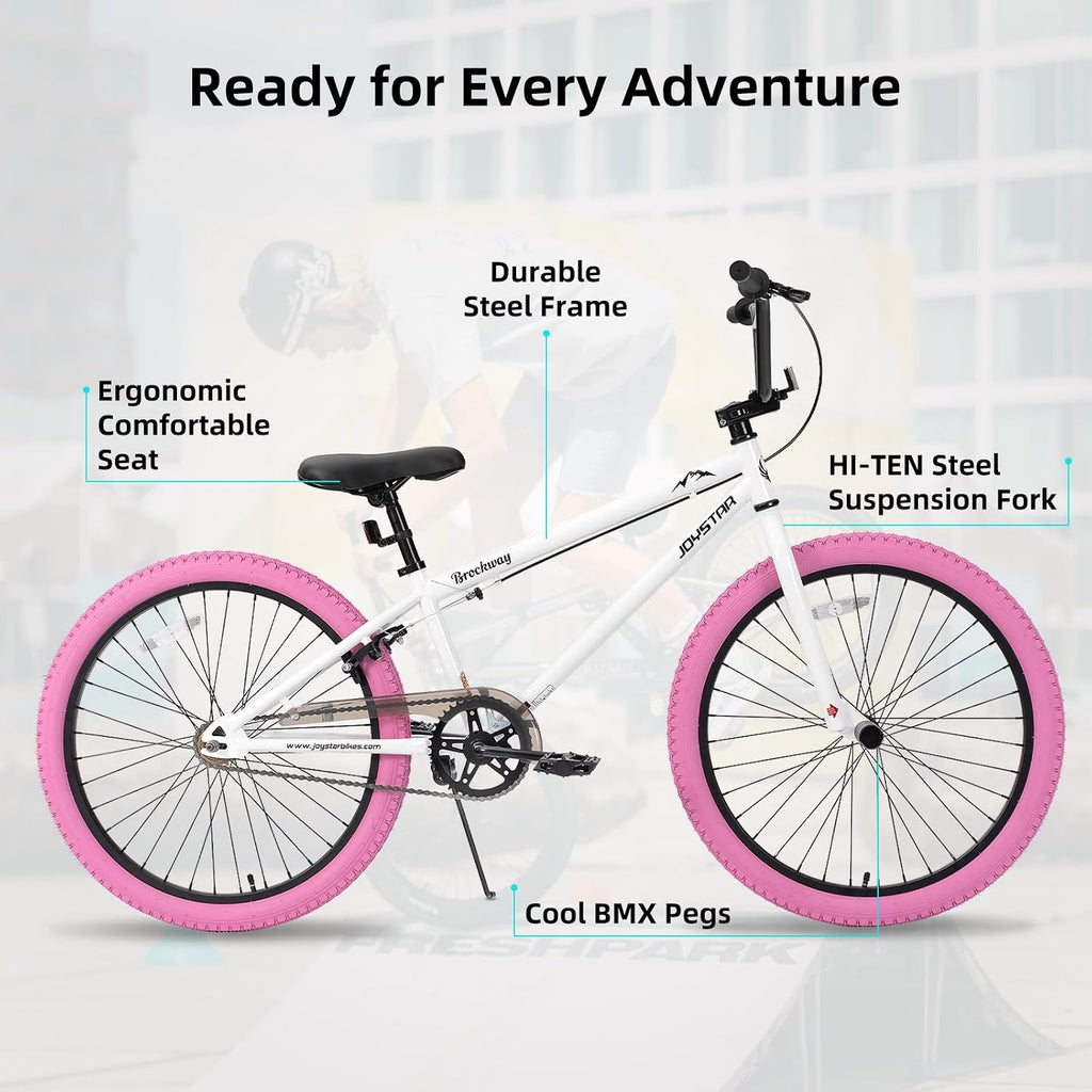 JOYSTAR Brockway Freestyle Kids BMX Bikes 20' 24' Kids Bicycles for 6-14 Years Old Boys Girls and Beginner-Level Riders 2 Pegs Multiple Colors