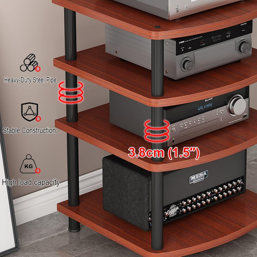 2/3/4/5-Tier Movable AV Media Stand with Wheels, Audio Rack Tower, TV Game Console Equipment Shelf, CD Record Player Stereo Component Cabinet for Home/Office/Theater(Walnut,3 Tier)
