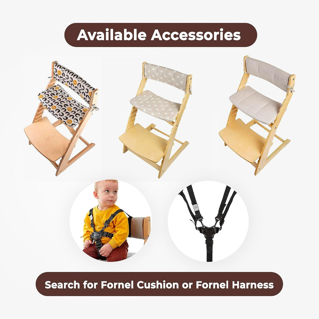 FORNEL Adjustable High Chair in Dark Walnut Finish | The Forever Chair that Grows from Toddler to Adult | Premium Solid Wood Construction