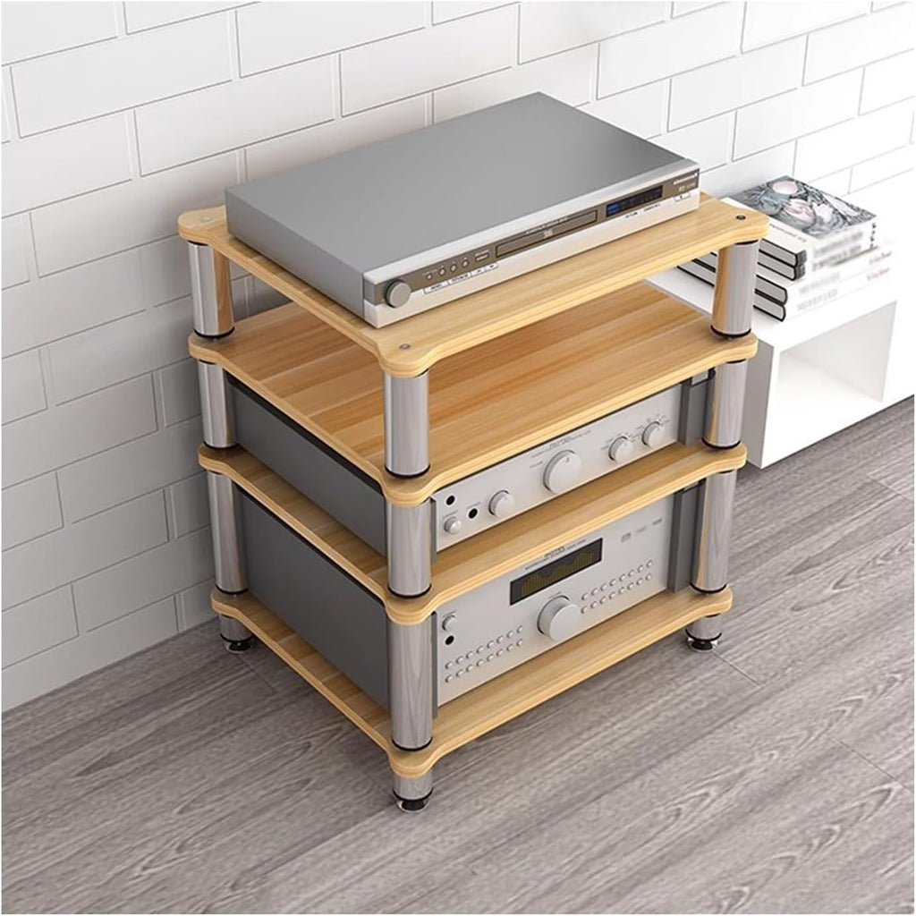 4-Tier AV Media Stand HiFi Rack Multifunctional Media Component Storage Cabinet with Shock-Absorbing Feet for Record Player, Audio Entertainment Equipment(Light Walnut)
