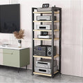 Audio Rack Av Tower Media Stand 5-tier Electronics Equipment Shelf, 6 7 8 Shelf Tall Rolling Stereo Cabinet Racks With Wheels & Height-Adjustable Shelf For Amplifiers/Players/TV, Black-a-6-Tiers
