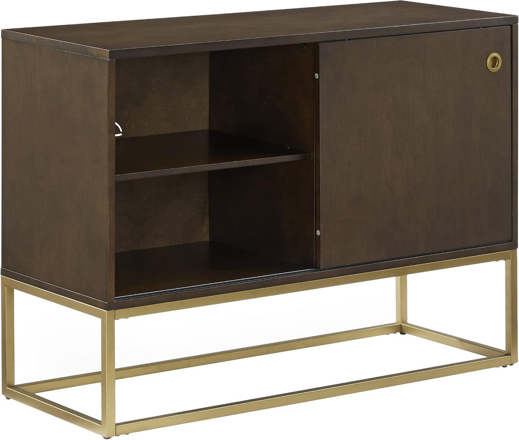 Crosley Furniture Byron Media Console and Record Player Stand with Storage for Vinyl Records, Dark Brown/Gold