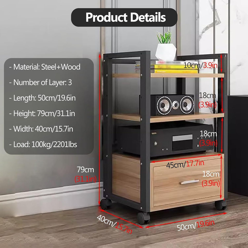 AV Media Stand Corner Shelf - Rack Audio Tower with Adjustable Shelves - 79 100 120cm Tall Shelf Stand with Wheels - Audio Equipment Rolling Cart Rack Portable for Home, 3 Tiers-79cm Tall