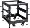 RIVECO 9U 19' Adjustable Depth Server Rack Support Up to 1700LBS Floor Standing 4 Post Rack with Load-Bearing Casters Universal for Network Equipment Black